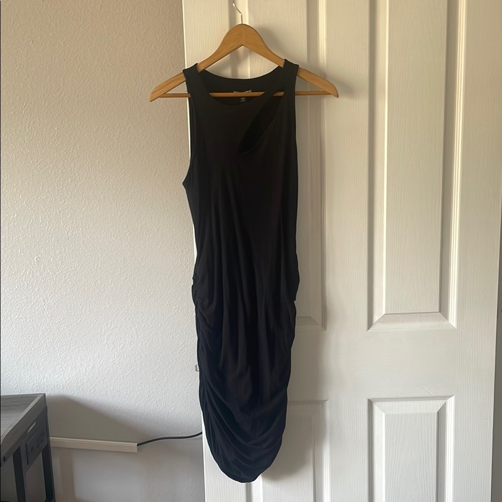 Express Black Asymmetrical Ruched Midi Dress